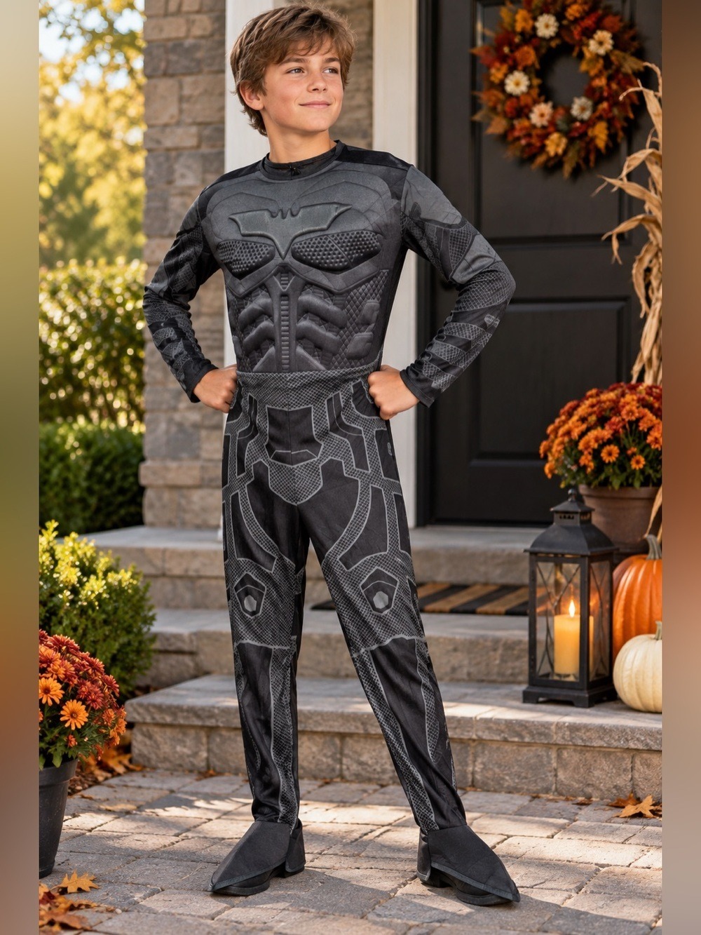 Batman Boys Black & Grey Padded Muscle Superhero Costume | Size 10–12